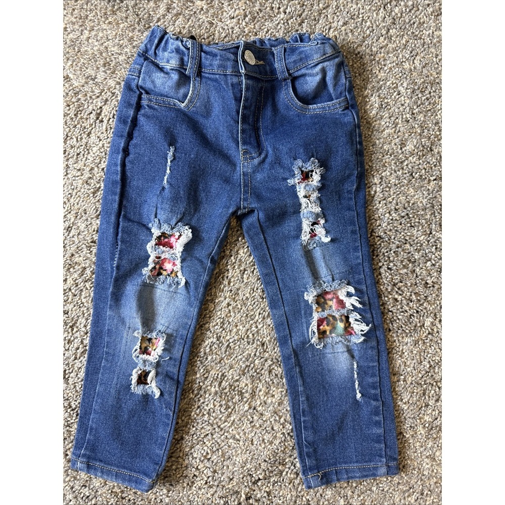 Girls Jeans Floral Design Distressed Size‎ 7